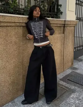 Pantalones voluminosos de doble tejido
