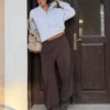 Pantalones voluminosos de doble tejido