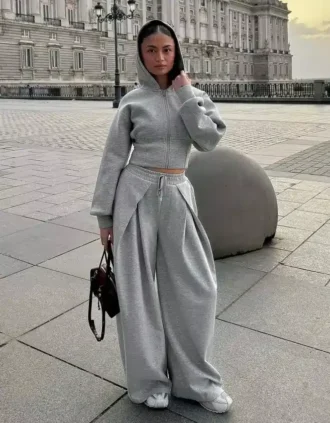 Pantalones Wide Leg con efecto neopreno y cordones – #Bershkastyle – Mujer