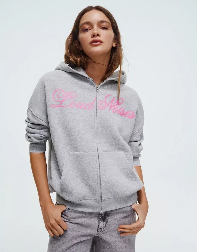 Sudadera con capucha Oversize estampada y cremallera Sudadera con capucha Oversize estampada y cremallera