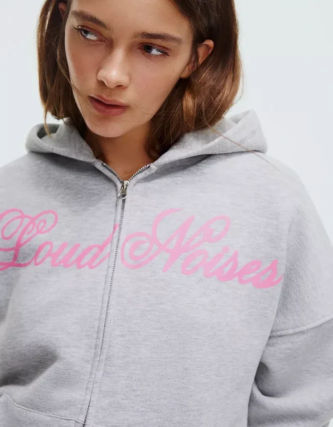 Sudadera con capucha Oversize estampada y cremallera Sudadera con capucha Oversize estampada y cremallera