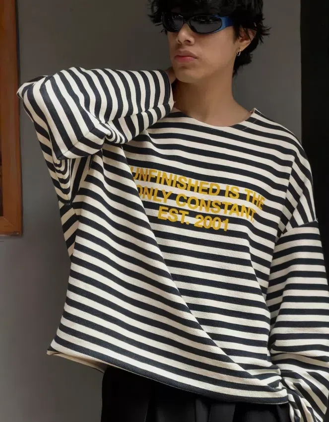 Sudadera de cuello redondo a rayas – Sudaderas y jerséis con capucha Sudadera de cuello redondo a rayas – Sudaderas y jerséis con capucha