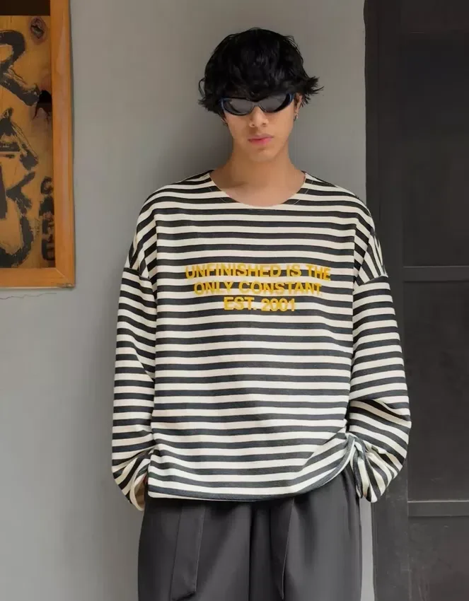 Sudadera de cuello redondo a rayas – Sudaderas y jerséis con capucha Sudadera de cuello redondo a rayas – Sudaderas y jerséis con capucha