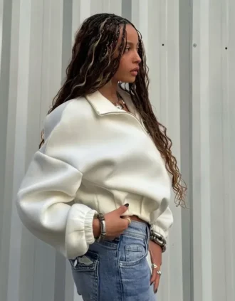 Sudadera holgada con cremallera y efecto neopreno Sudadera holgada con cremallera y efecto neopreno
