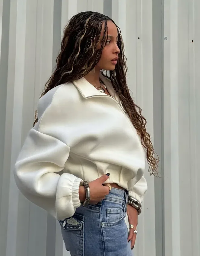 Sudadera holgada con cremallera y efecto neopreno Sudadera holgada con cremallera y efecto neopreno