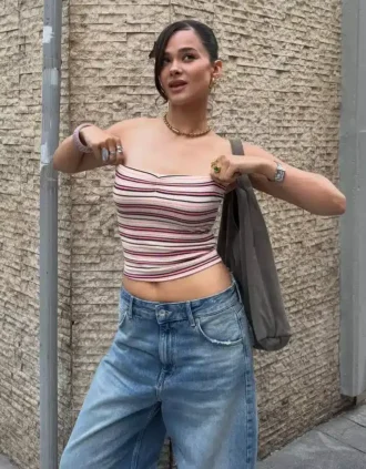 Top bandeau a rayas con hilo metalizado