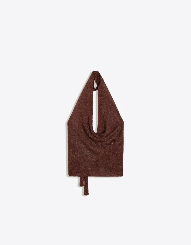 Top halter drapeado con hilo metalizado Top halter drapeado con hilo metalizado