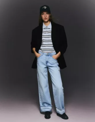 Vaqueros de cintura alta, corte Straight y pierna Wide Leg con bajos remangados – Pantalones Vaqueros de cintura alta, corte Straight y pierna Wide Leg con bajos remangados – Pantalones