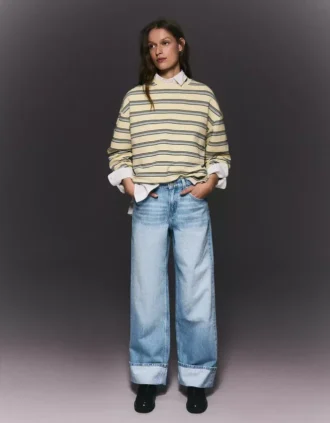 Vaqueros de cintura alta, corte Straight y pierna Wide Leg con bajos remangados – Pantalones Vaqueros de cintura alta, corte Straight y pierna Wide Leg con bajos remangados – Pantalones