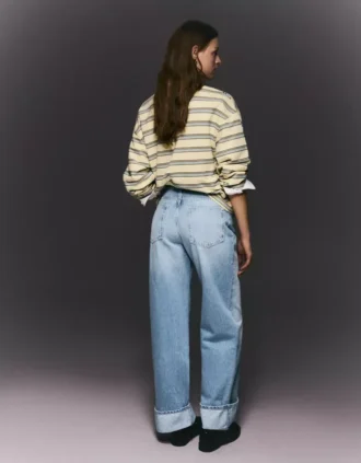 Vaqueros de cintura alta, corte Straight y pierna Wide Leg con bajos remangados – Pantalones Vaqueros de cintura alta, corte Straight y pierna Wide Leg con bajos remangados – Pantalones