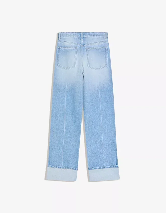 Vaqueros de cintura alta, corte Straight y pierna Wide Leg con bajos remangados – Pantalones Vaqueros de cintura alta, corte Straight y pierna Wide Leg con bajos remangados – Pantalones