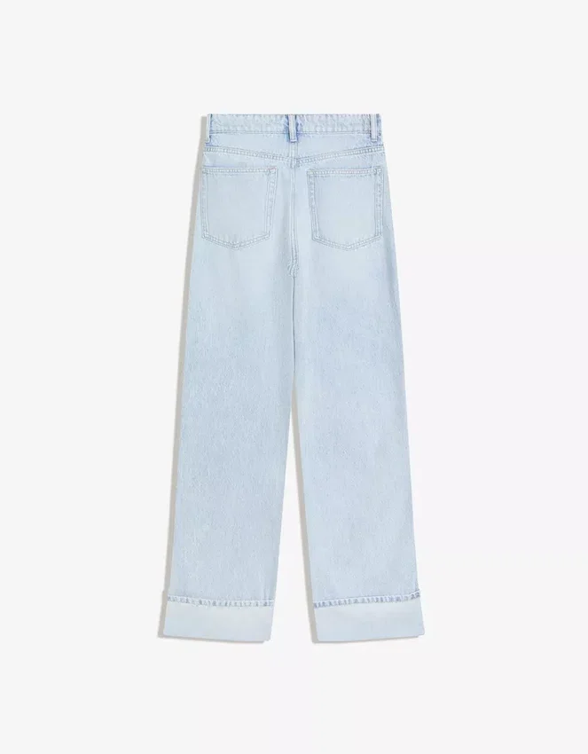 Vaqueros de cintura alta, corte Straight y pierna Wide Leg con bajos remangados – Pantalones Vaqueros de cintura alta, corte Straight y pierna Wide Leg con bajos remangados – Pantalones