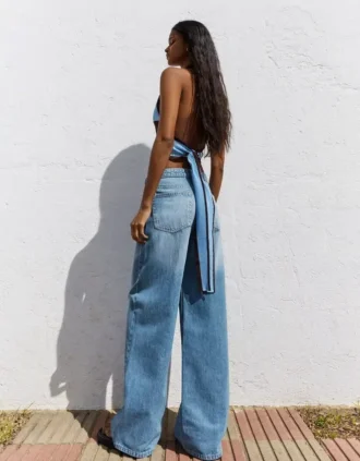 Vaqueros de cintura alta y pierna Wide Leg con cruz en la cintura – Pantalones Vaqueros de cintura alta y pierna Wide Leg con cruz en la cintura – Pantalones