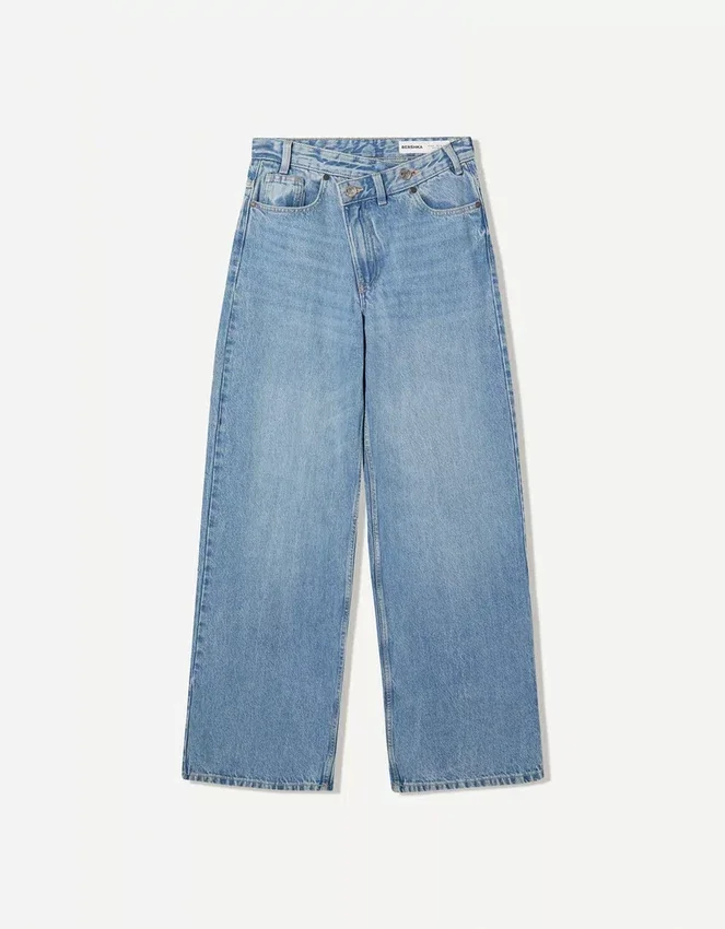 Vaqueros de cintura alta y pierna Wide Leg con cruz en la cintura – Pantalones Vaqueros de cintura alta y pierna Wide Leg con cruz en la cintura – Pantalones