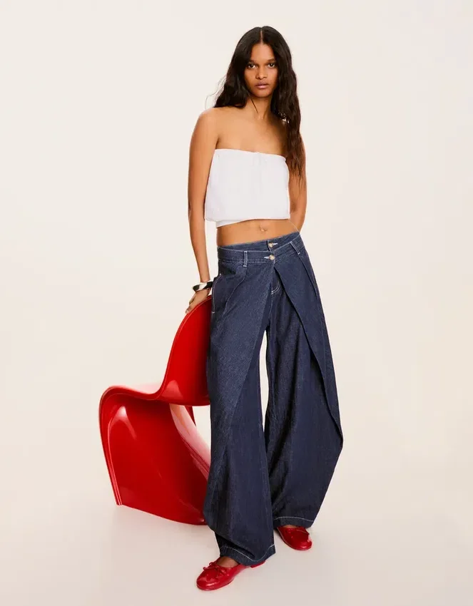 Vaqueros de talle bajo con corte globo retorcido Fit – Pantalones Vaqueros de talle bajo con corte globo retorcido Fit – Pantalones