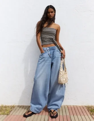 Vaqueros de talle bajo y pierna Wide Leg con botones delanteros – Pantalones