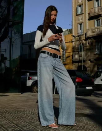 Vaqueros de tiro bajo y pierna ancha – Pantalones