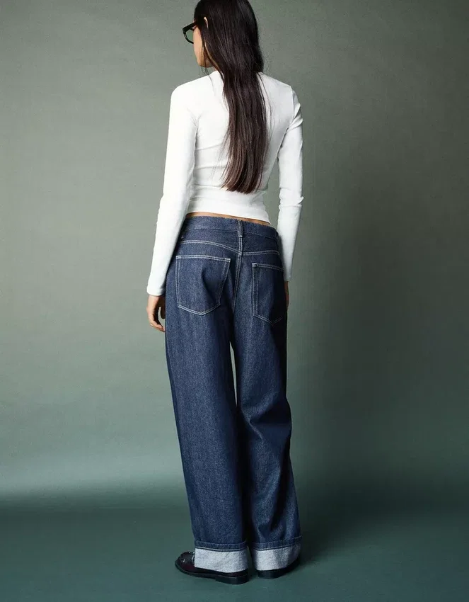 Vaqueros holgados de talle bajo con bajo remangado – Pantalones Vaqueros holgados de talle bajo con bajo remangado – Pantalones