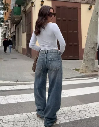 Vaqueros holgados de talle bajo con estampado de barril – Pantalones