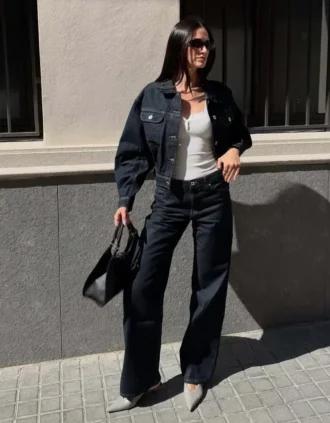 Chaqueta de Denim corta con efecto globo – Chaquetas y gabardinas Chaqueta de Denim corta con efecto globo – Chaquetas y gabardinas