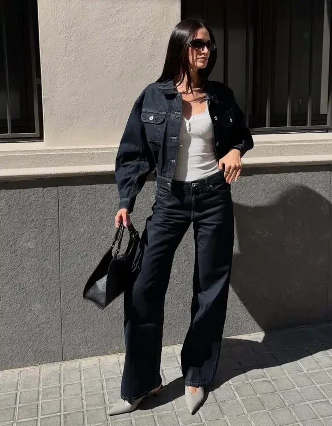 Chaqueta de Denim corta con efecto globo – Chaquetas y gabardinas Chaqueta de Denim corta con efecto globo – Chaquetas y gabardinas