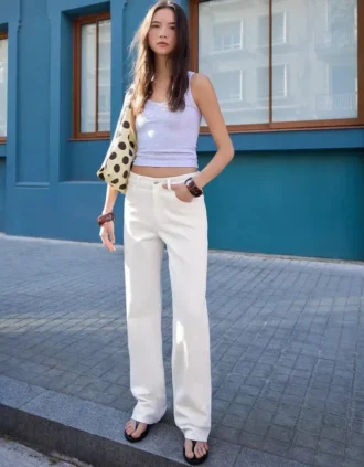 Vaqueros rectos de cintura alta y pierna Wide Leg – Pantalones – Mujer