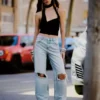 Vaqueros rotos de cintura alta y pierna Wide Leg