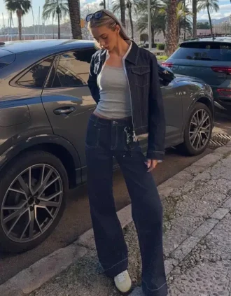 Vaqueros sin costuras de cintura alta y pierna Wide Leg con bolsillos – Pantalones – Mujer