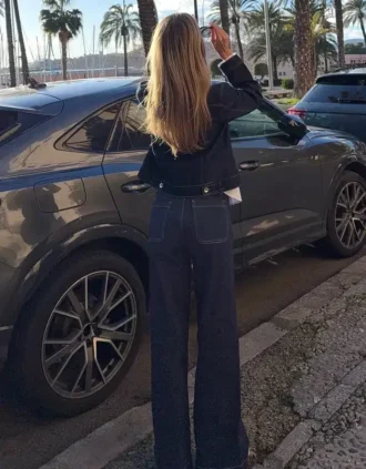 Vaqueros sin costuras de cintura alta y pierna Wide Leg con bolsillos – Pantalones – Mujer