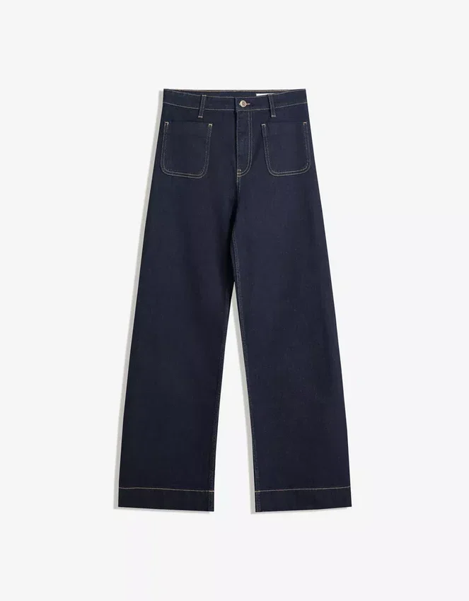 Vaqueros sin costuras de cintura alta y pierna Wide Leg con bolsillos – Pantalones – Mujer Vaqueros sin costuras de cintura alta y pierna Wide Leg con bolsillos – Pantalones – Mujer