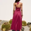 Vestido largo de popelín con cuello halter Vestido largo de popelín con cuello halter