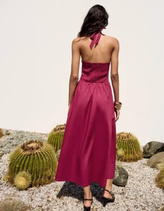 vestido largo de popeln con cuello halter 2 1 330x424 - Vestido largo de popel&iacute;n con cuello halter
