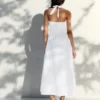 Vestido largo de popelín con cuello halter