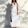 Vestido largo de popelín con cuello halter