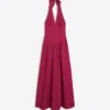 Vestido largo de popelín con cuello halter Vestido largo de popelín con cuello halter