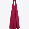 Vestido largo de popelín con cuello halter Vestido largo de popelín con cuello halter
