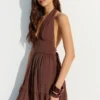 Vestido largo rústico con cuello halter Vestido largo rústico con cuello halter