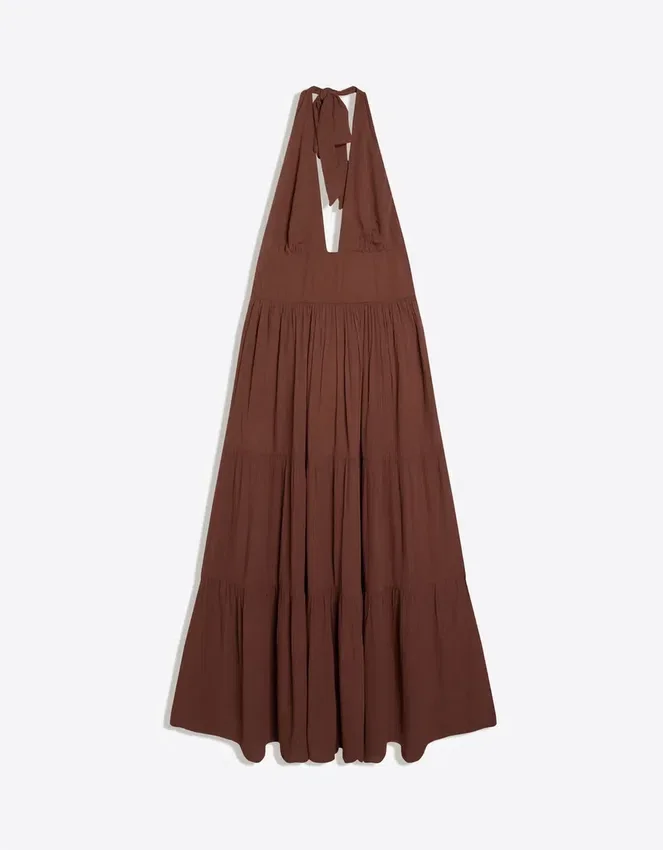Vestido largo rústico con cuello halter Vestido largo rústico con cuello halter