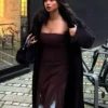 Vestido midi bandeau asimétrico de tul y encaje Vestido midi bandeau asimétrico de tul y encaje