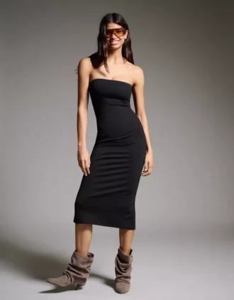 Vestido midi bandeau de punto – Vestidos y monos