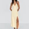 Vestido midi con cuello halter de mezcla de lino – Vestidos y monos Vestido midi con cuello halter de mezcla de lino – Vestidos y monos