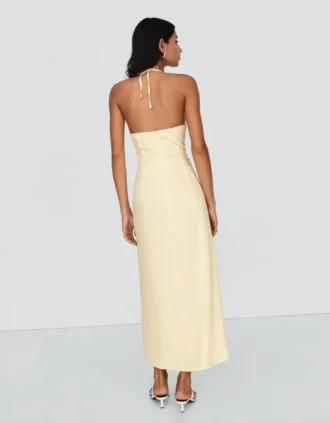 Vestido midi con cuello halter de mezcla de lino – Vestidos y monos