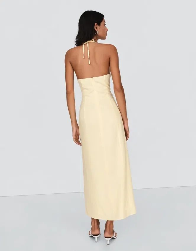 Vestido midi con cuello halter de mezcla de lino – Vestidos y monos Vestido midi con cuello halter de mezcla de lino – Vestidos y monos