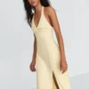 Vestido midi con cuello halter de mezcla de lino – Vestidos y monos Vestido midi con cuello halter de mezcla de lino – Vestidos y monos