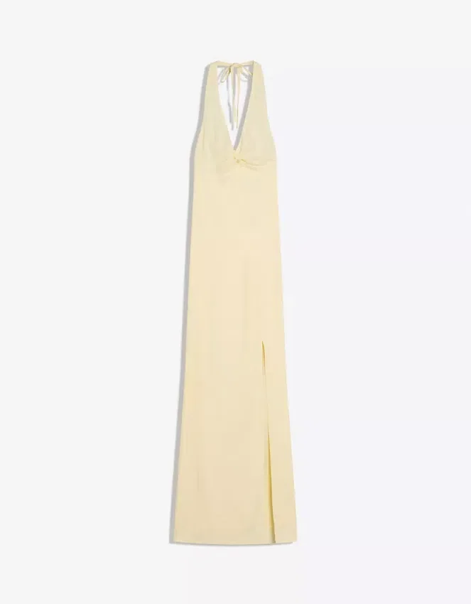 Vestido midi con cuello halter de mezcla de lino – Vestidos y monos Vestido midi con cuello halter de mezcla de lino – Vestidos y monos