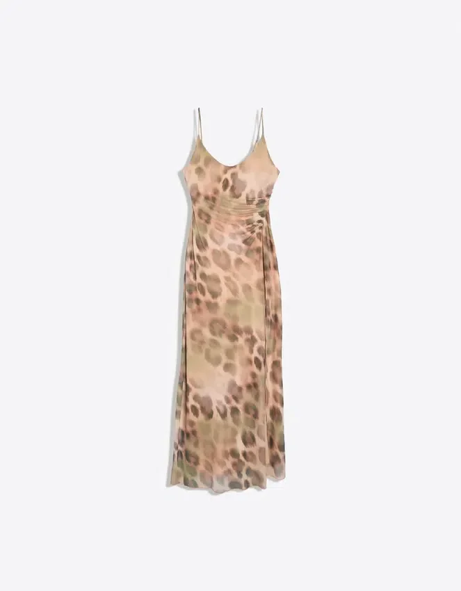 Vestido midi de tul con estampado animal Vestido midi de tul con estampado animal