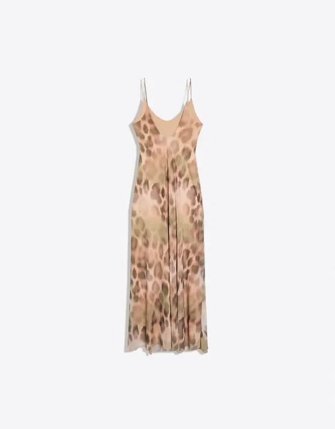 Vestido midi de tul con estampado animal Vestido midi de tul con estampado animal