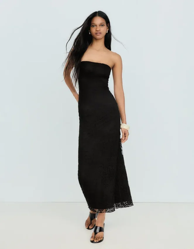 Vestido midi rústico tipo bandeau Vestido midi rústico tipo bandeau