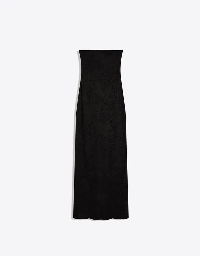 Vestido midi rústico tipo bandeau Vestido midi rústico tipo bandeau