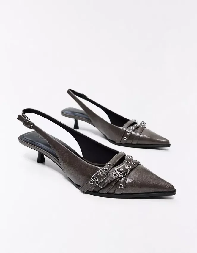 Zapatos de tacón bajo con hebilla y talón abierto – Zapatos de tacón Zapatos de tacón bajo con hebilla y talón abierto – Zapatos de tacón